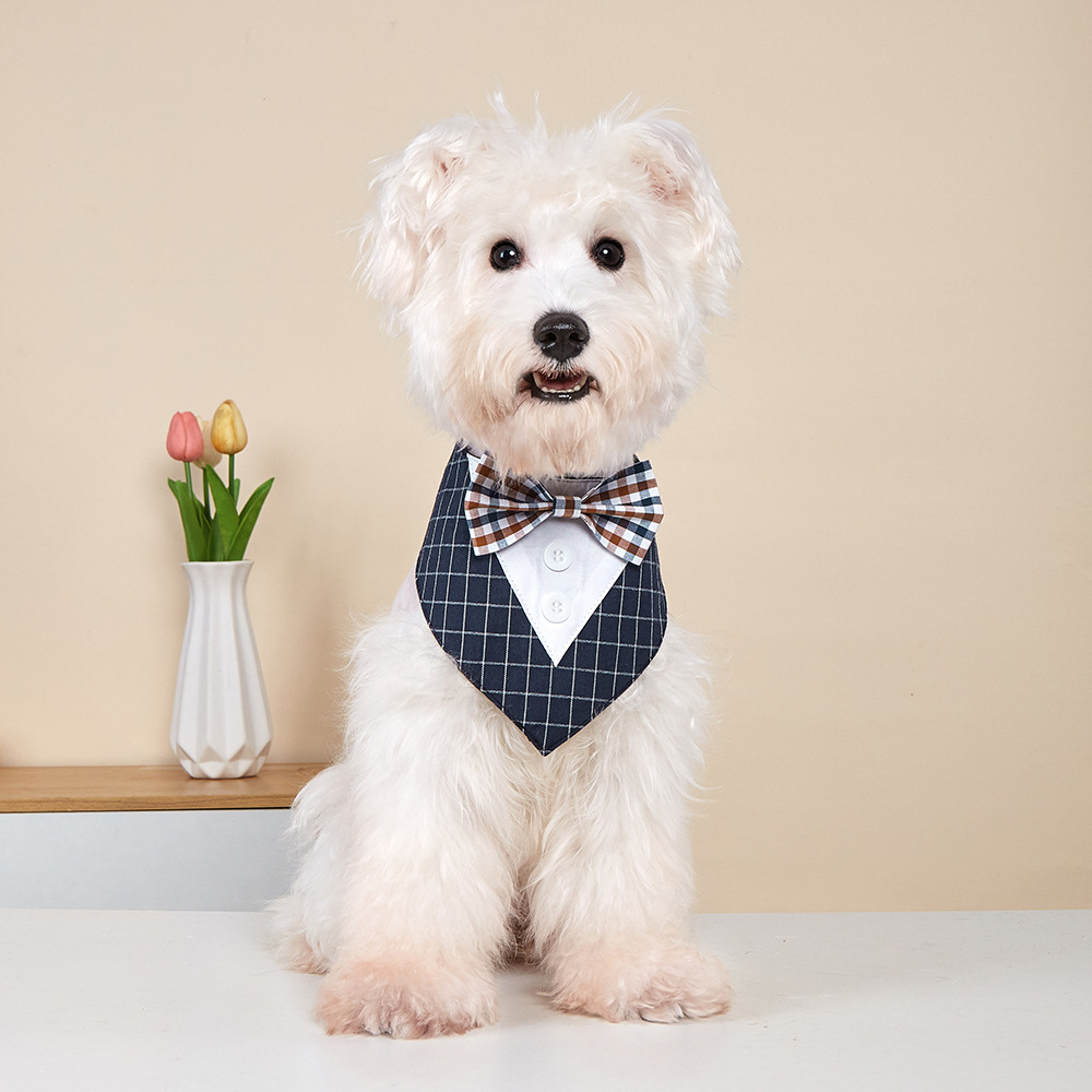 TANPOPO transfronterizo nuevo estilo británico trajes de boda mascotas toallas de saliva velcro toallas bufandas