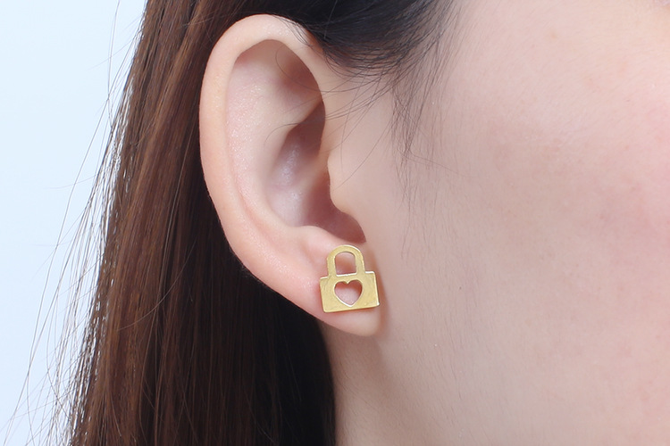 new heart lock-shaped stainless steel clavicle chain earrings net wholesale Nihaojewelry