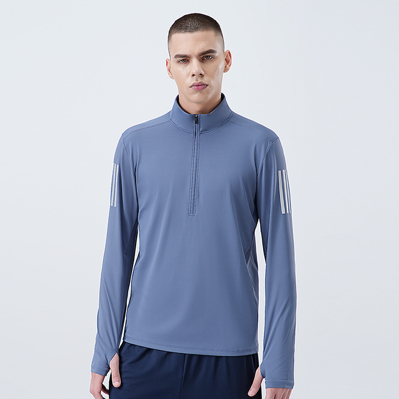Hombre fitness ropa de alta elasticidad secado rápido mangas largas correr ropa deportiva de ciclismo entrenamiento de cuello medio cremallera camiseta