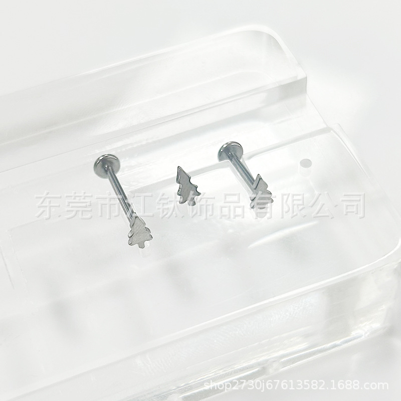 G23 Titanium Christmas Tree Earrings - Cute Pine Pattern Studs for Men Women detail image 8