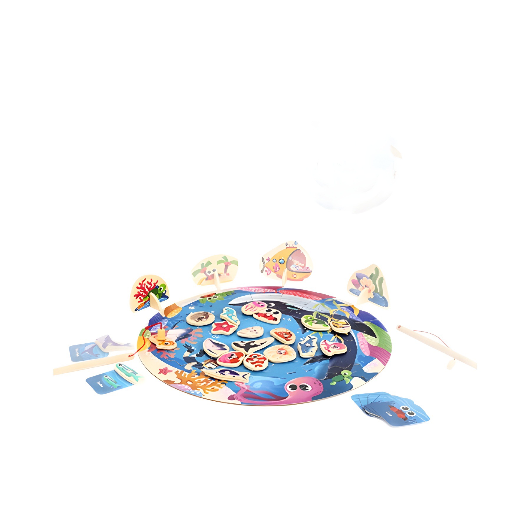 Educación temprana de los niños rompecabezas de madera vida marina cognición multifuncional Juego de pesca magnética juguete interactivo entre padres e hijos