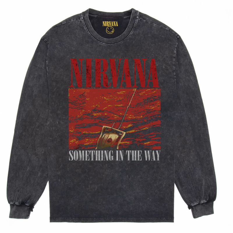 Nirvana Vintage American retro apenado rock punk angustiado lavado batik Camiseta de manga larga