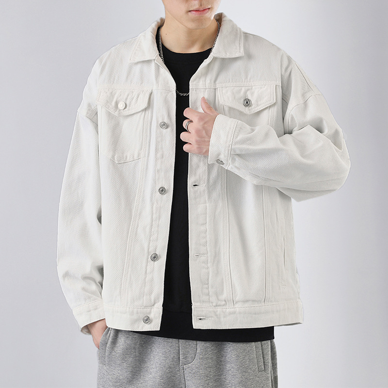DBN chaqueta de mezclilla blanca para hombres y mujeres BF estilo coreano suelta ropa de trabajo casual de pareja superior de moda chaqueta japonesa