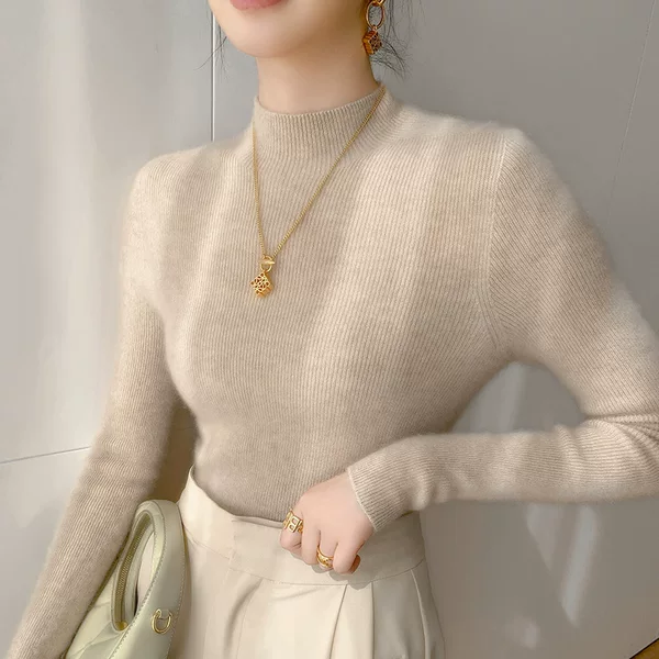 First-Line Garment Mountain Cashmere Sweater Women's Half-Turtleneck Seamless Slim Base Shirt Mid-Collar Inner Pullover Wool Sweater