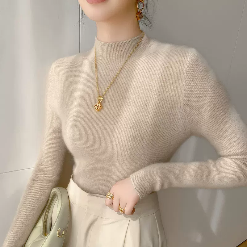 一线成衣山羊绒衫女半高领无缝修身打底衫中领内搭套头羊毛毛衣