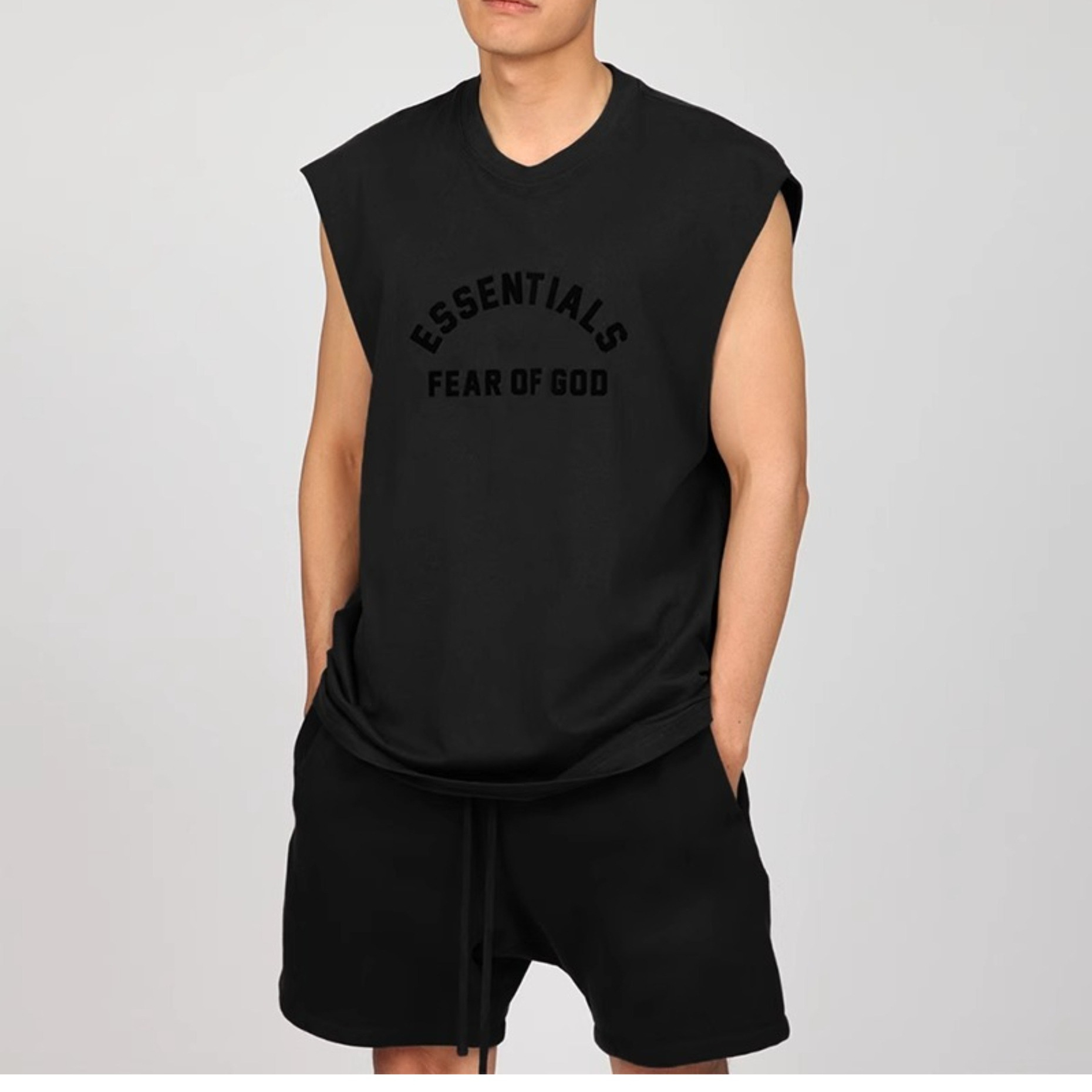 ESSENTIALS Summer Letter Print New High Street Loose Fit Men's Sleeveless Vest T-Shirt