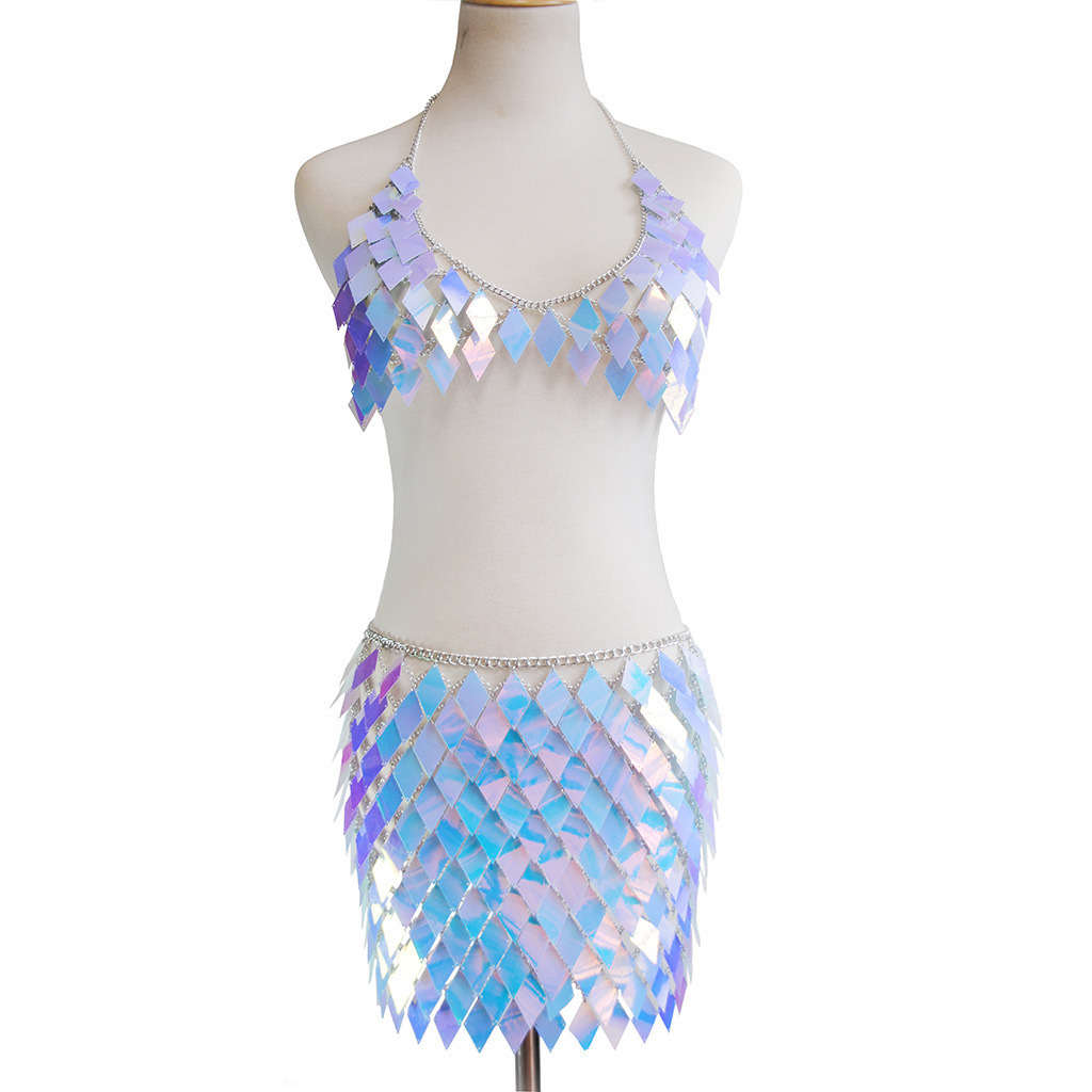 Joyería transfronteriza europea y americana de verano brillante Aleación de múltiples capas falda de lentejuelas collar de cadena de cintura accesorios sexy traje Cadena de cuerpo