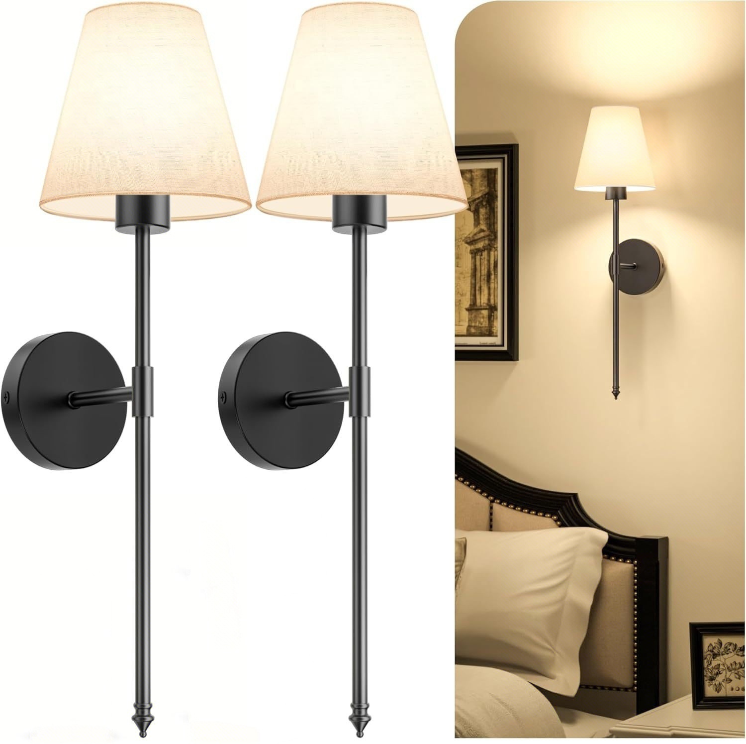 Luz de pared sin cableado transfronteriza americana dormitorio cabecera de cama luz de atmósfera decoración de sala de estar cubierta de lienzo recargable lámpara de pared atenuable