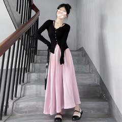 小个子韩系穿搭法式高级感连衣裙子女装2025新款秋季气质长裙套装