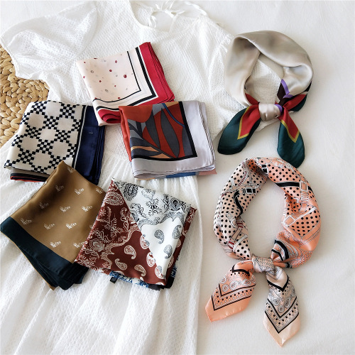 70 small square scarf temperament new silk scarf for women spring and autumn Korean ins trend decoration Korean style fashion hair tie
