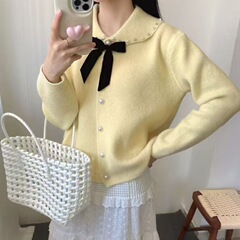 女装设计感钉珠蝴蝶结针织开衫2025秋冬新款软糯温柔风毛衣外套潮