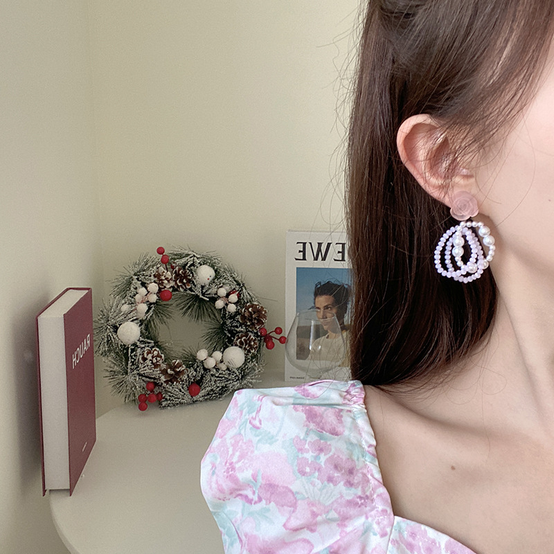 Fashion Flower Imitation Pearl Resin Patchwork Earrings display picture 4