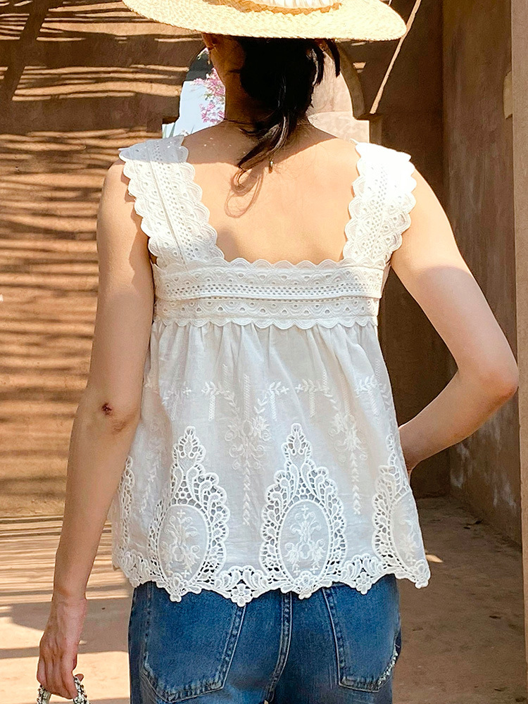 Boxifeng chaleco blanco top falda traje mujeres vacaciones francesas top hueco Shenzhen Nanyou ropa de mujer verano