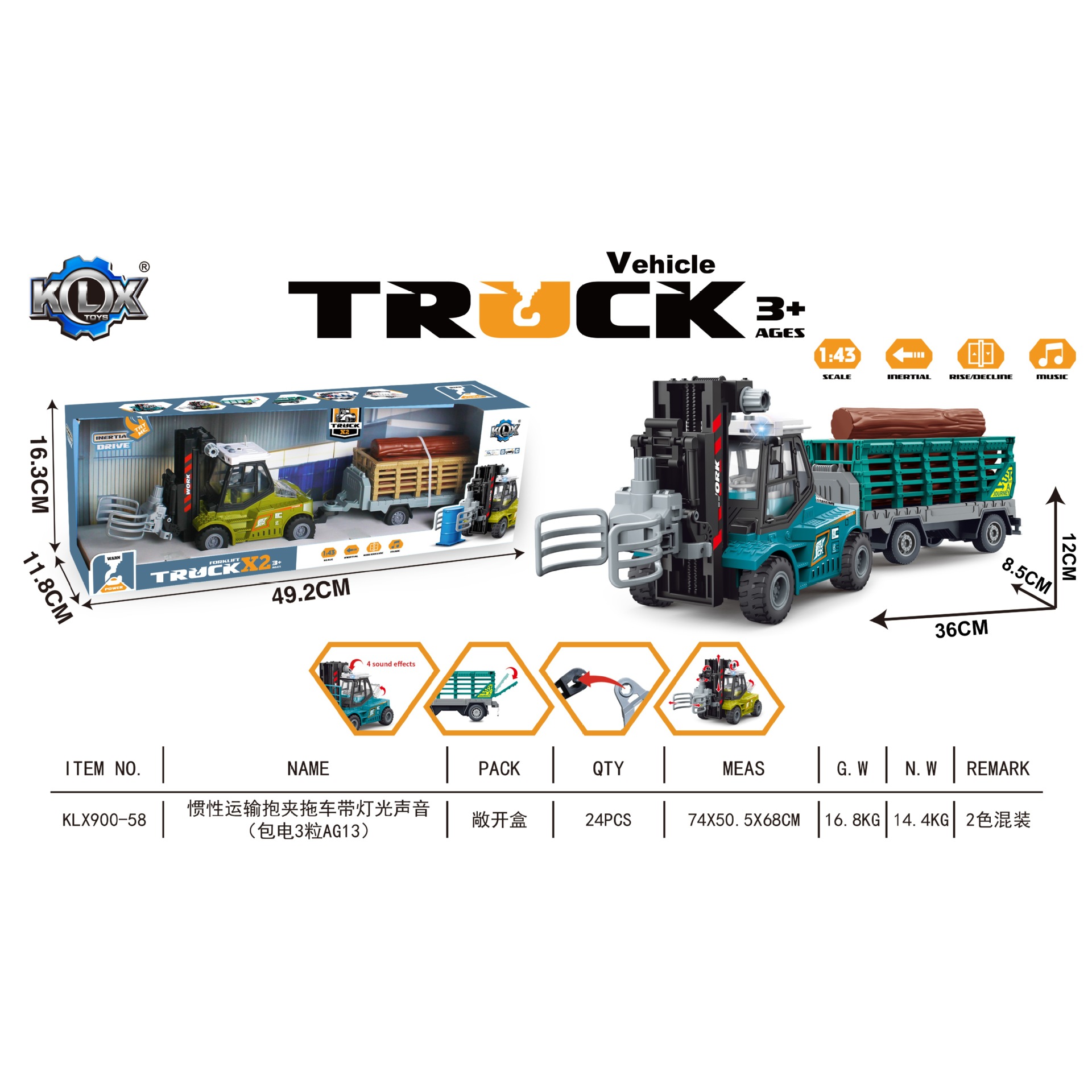 KL900-49 inercia cuentacuentos niño modelo de coche de juguete Kaili carta carretilla elevadora remolque ingeniería coche música