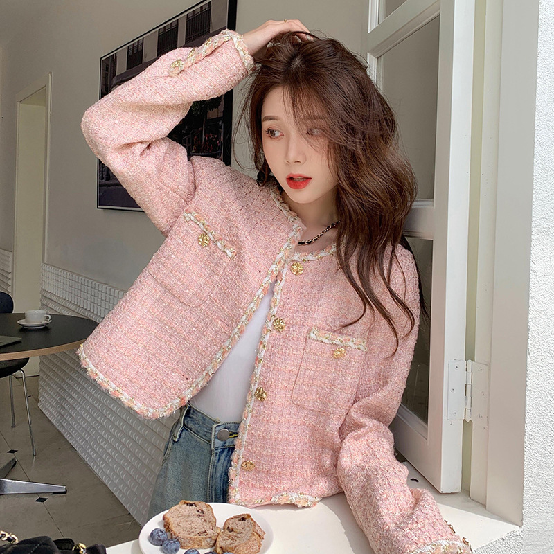 Pink Chanel-Style Jacket for Women, Autumn and Winter New Petite French Socialite High-End Quilted Short Coat