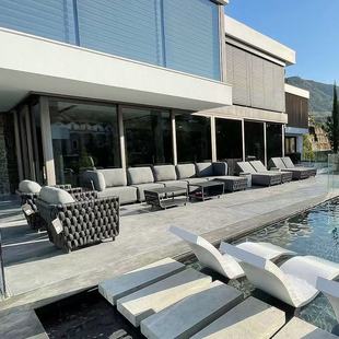 Outdoor High-End Waterproof and Sunscreen Combination Sofa Outdoor Courtyard Hotel B&B Club House Coffee Table Sofa Combination