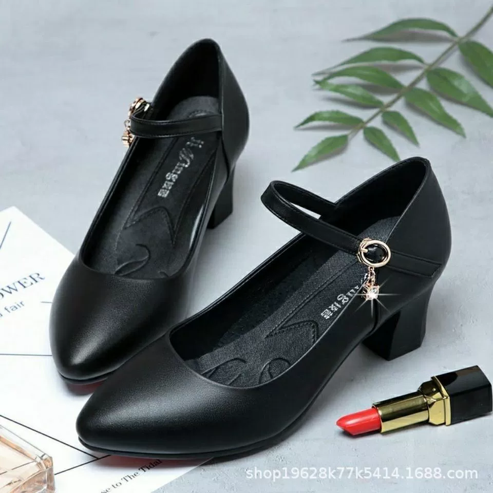 Новые маминовые туфли на плоской подошве из натуральной кожи, мягкая кожа, весна-осень 2024, женские туфли среднего возраста, однолинейная пряжка, кожаные туфли на среднем каблуке и толстом каблуке
