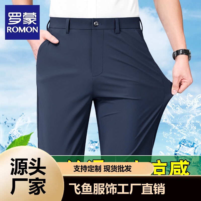 Romon Ice Silk Men's Pants Summer Thin Loose Straight-Leg Men's Casual Pants Nylon Pants Business Suit Pants