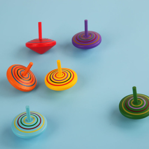 Wooden top toy color box manual rotating top desktop decompression children's wooden top toy street stall wholesale