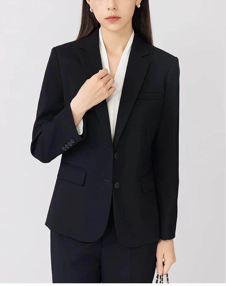 Bộ vest nữ cao cấp hai cúc ôm dáng không cần là, áo vest công sở sang trọng — áo khoác đơn màu đen, Áo khoác đơn màu xanh hải quân, Áo khoác xanh navy + quần thẳng, Áo khoác xanh navy + váy hông chi tiết 13