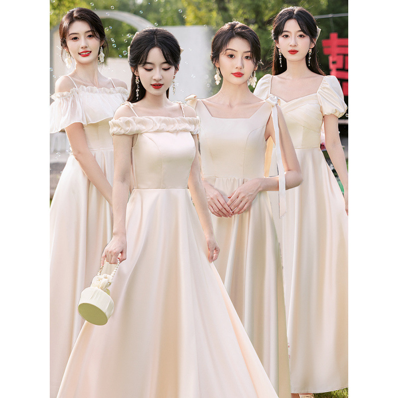 Satin Bridesmaid Dress 2025 New Sister Group Champagne Color High-End Niche Wedding Performance Dress Spring New