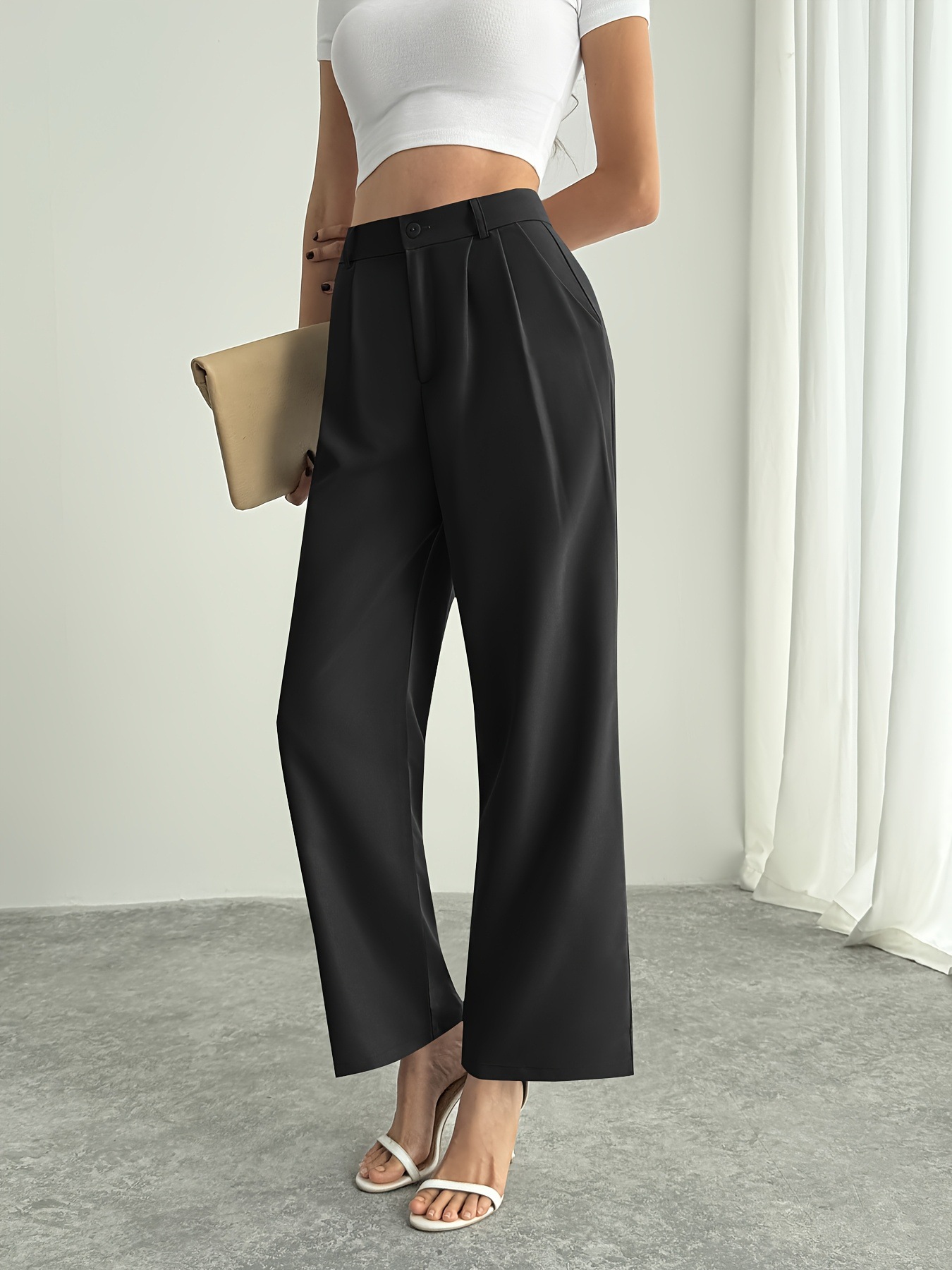 Women's High Waist Wide Reg Pants Lightweight Straight Reg