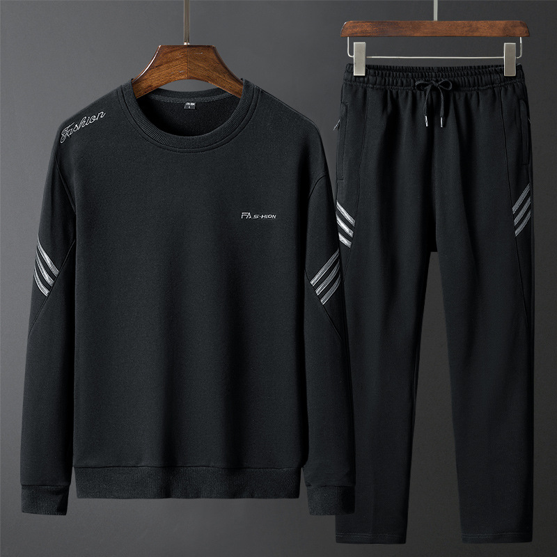 Otoño de los hombres suéter algodón cuello redondo traje 2024 nueva moda guapo bordado casual deportes ropa