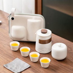 セラミックトラベルポータブルティーセット、ポット1つ、カップ4つ、キャンプアウトドア一人飲み、ロゴ入りビジネスコンパニオンギフト