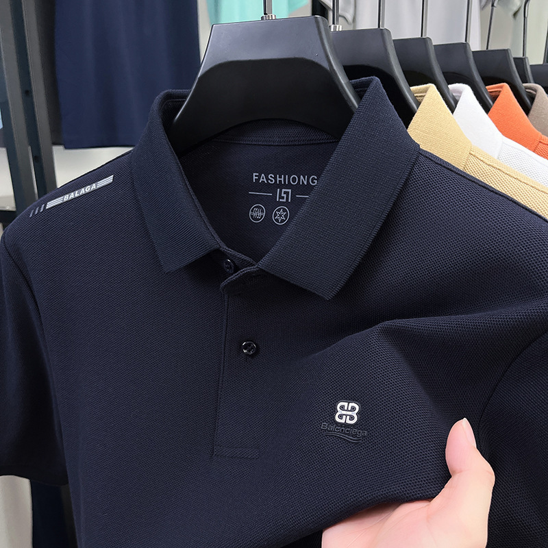 純綿シームレス半袖ポロシャツ メンズ クロスボーダー ラペルTシャツ 防シワ ビジネス ワンピース ドロップシッピング エレガント 通気性|undefined