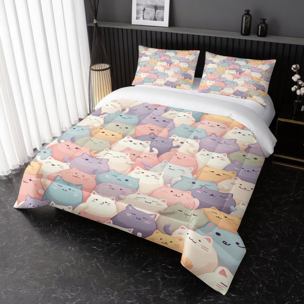 TEMU / JIT caricatura gatito impresión digital 3D 180gms set de colcha fabricantes de suministro directo a las figuras se pueden fijar
