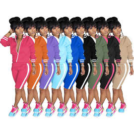 W8088欧美女装夏季露肩运动两件套时尚热卖套装