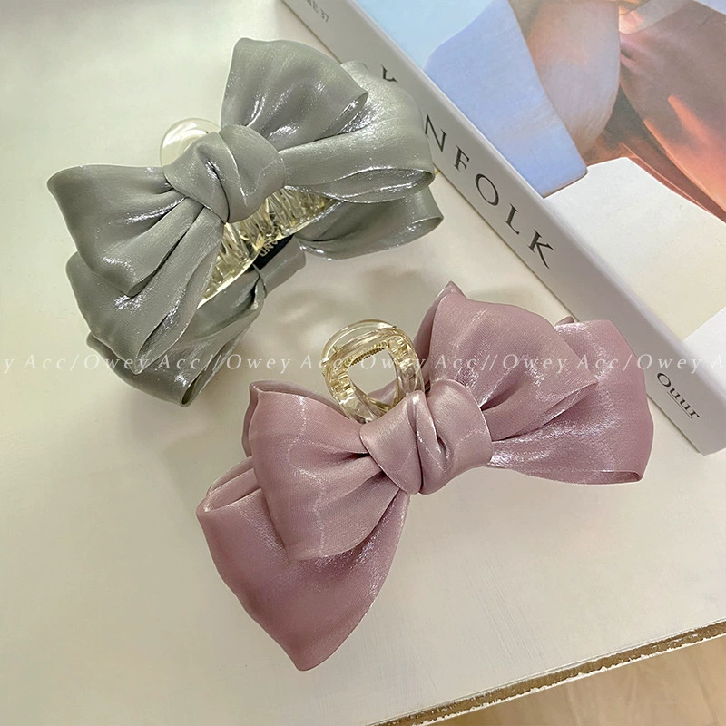 Double-Layer Mermaid Hair Claw Bow, Fabric Princess Crab Pin Hair Clip, 5 Colors