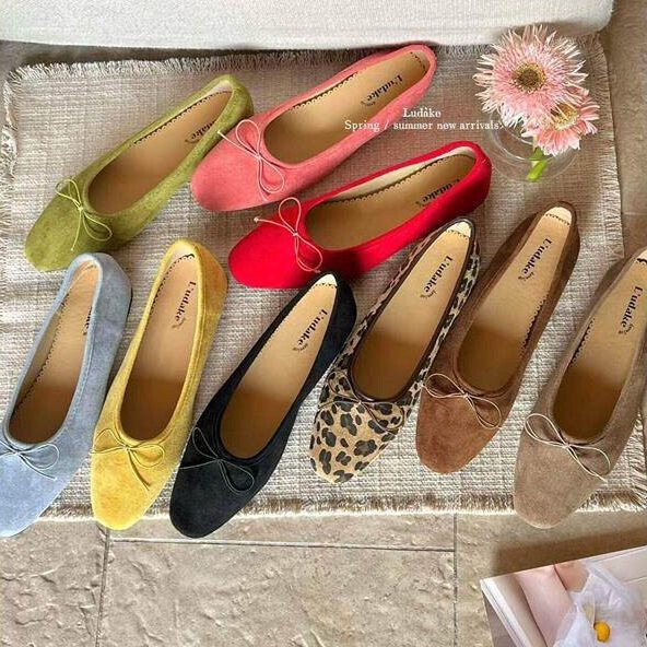 Ludake Sweet Style Bowknot Flat Shoes for Women, Round-Toe Ballet Shoes, Slip-On Soft-Soled Shoes