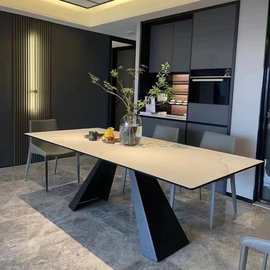 现代简约意式岩板餐桌椅组合简小户型客厅长方形轻奢餐桌家用新款