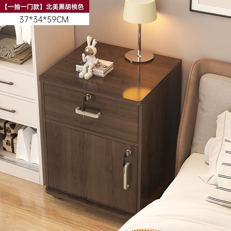床头柜带锁现代简约家用卧室床边柜小型收纳储物柜置物架简约风|undefined