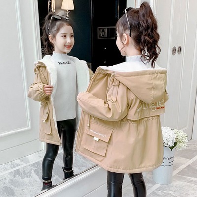 Mid length version coat girl Plush cotton-padded clothes winter children girl cotton-padded jacket Large Children's clothing cotton-padded clothes Overcome