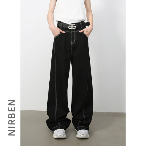 Nirben Jeans | American High Street Collection with Clear Line Deconstructed Design Flared Leg Men's Trendy Brand Loose Pants