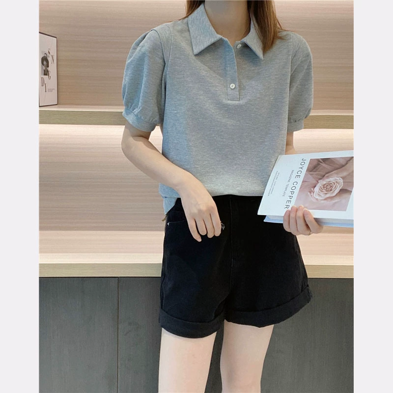 Футболка с короткими рукавами для летних поездок простой, стильный свободный, дикий повседневный хлопок с тонким поло-воротником