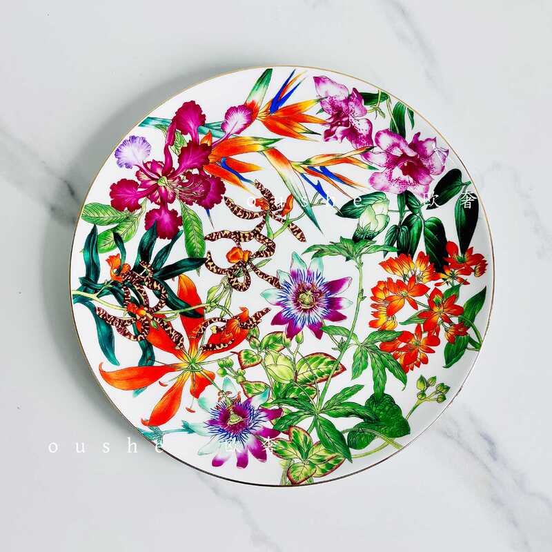 European-Style Light Luxury Tropical Rainforest Series Ceramic Plate Set of Two 12inch Large Bone China Gift Box