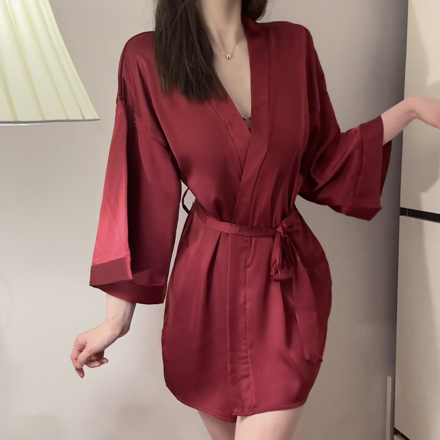 섹시 란제리 여름 섹시한 잠옷 새틴 얇은 카디건 레이스 업 잠옷 플러스 사이즈 목욕 가운 홈웨어 여성용 잠옷