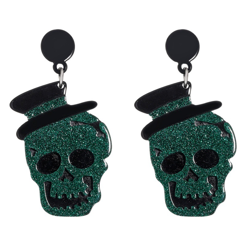 Nuevo Halloween brillante sombrero cráneo pendientes de acrílico pendientes de costura de personalidad de la moda pendientes