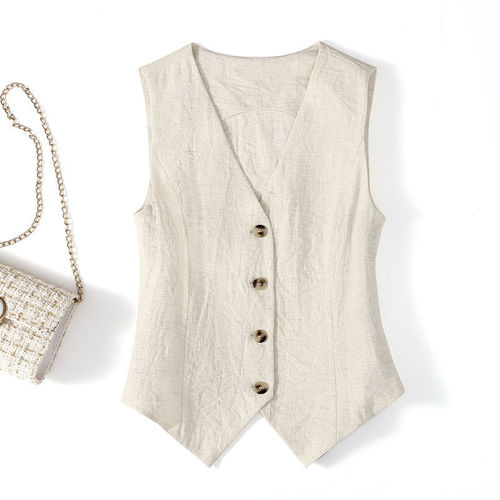 Linen vest women's thin summer new high-end slimming short sleeveless suit v-neck jacket