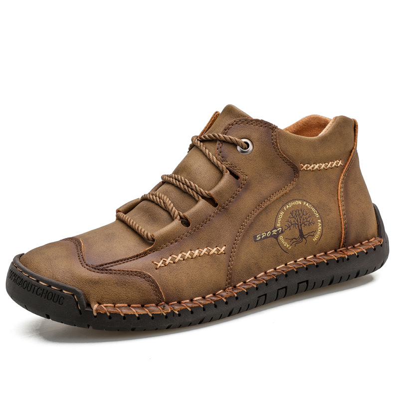 Comercio exterior cosido a mano botas de hombre de moda con cordones más tamaño botas de cuero En stock de los nuevos hombres transfronterizos mid-Top Martin botas