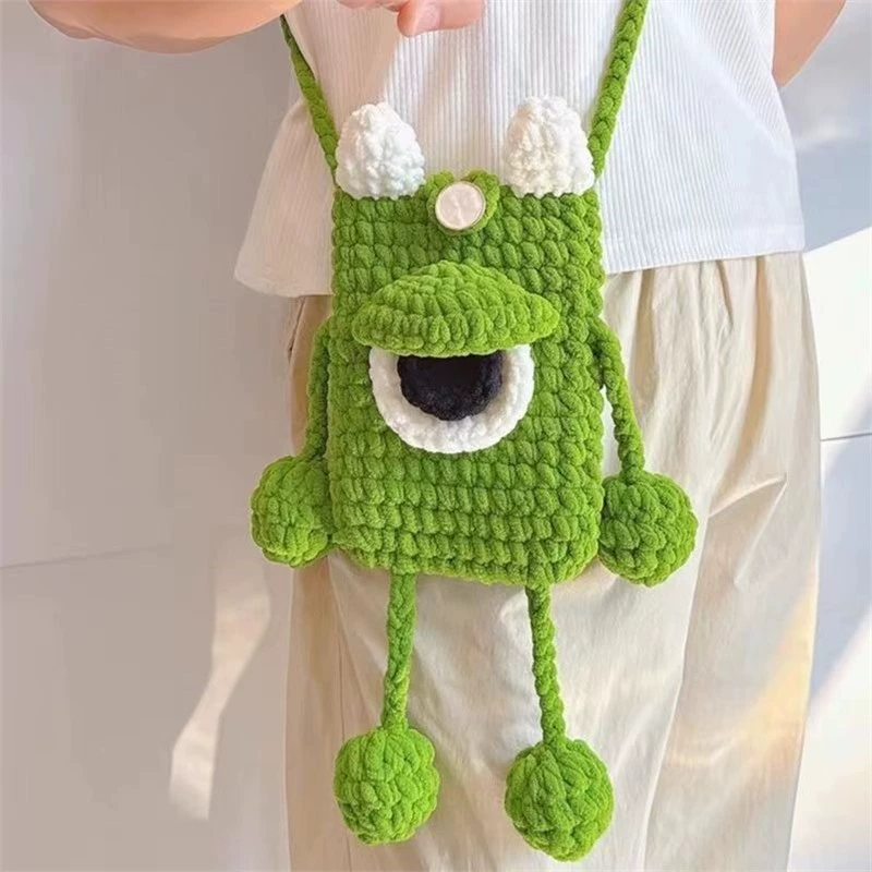 Уродливая сумка-монстр с большими глазами, ручная вязка, сумка из материала «сделай сам», ледяная линия, вязанная крючком, толстая шерсть, домашняя