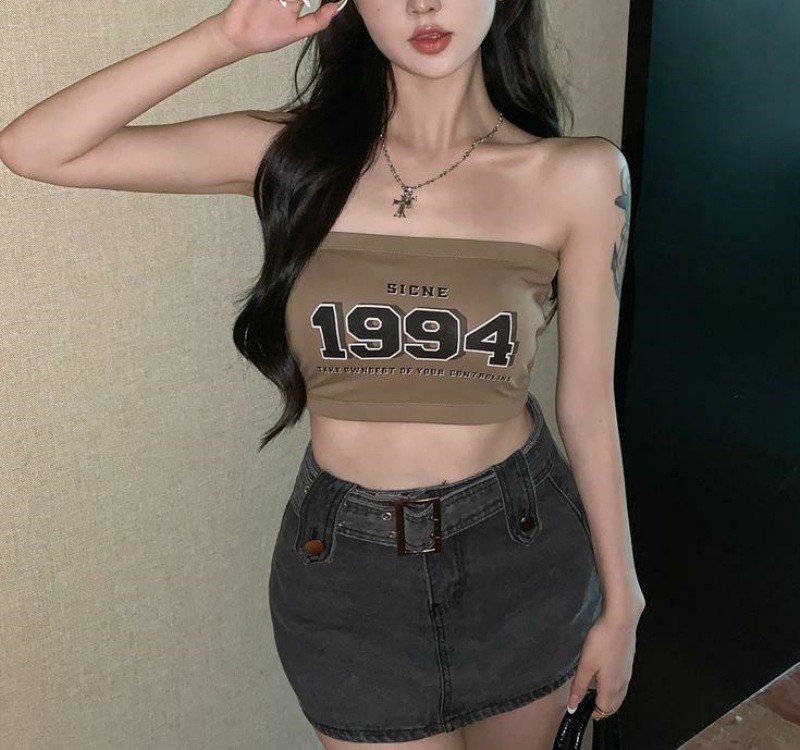 원피스 거들 끈이 없는 튜브 가슴 내부 스파이스 걸 논슬립 고정 컵 가슴 패드로 모인 여성용 예쁜 백 레터 포장 가슴