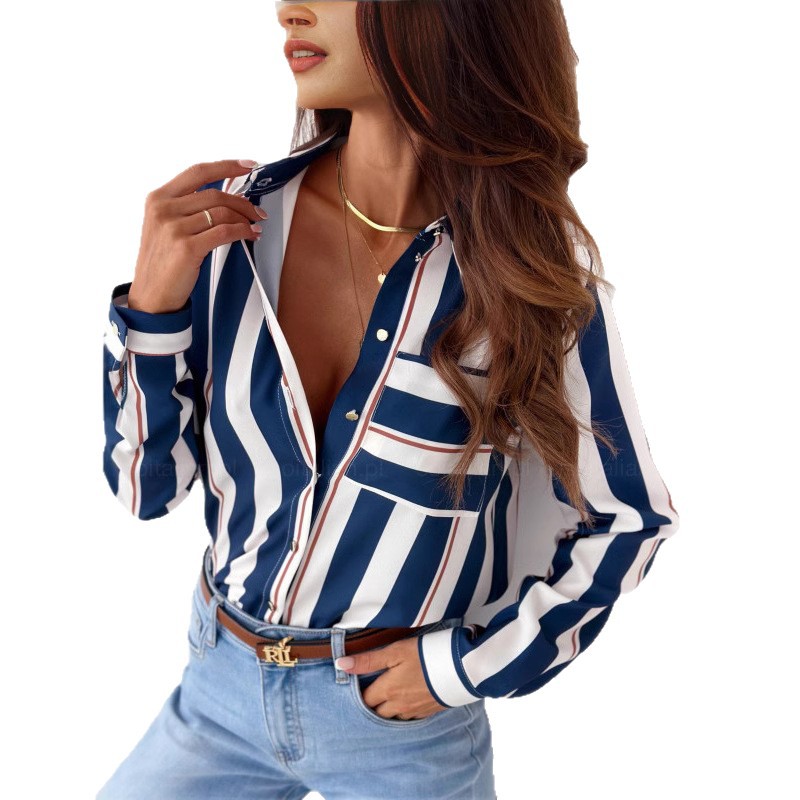 2023 estación Independiente deseo Amazon popular otoño nueva moda de manga larga con cuello en V camisa de las mujeres