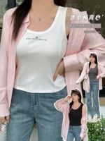 W1119 Xuanchen осенняя коллекция новая женская чуть полная MM повседневная американская футболка U-образный жилет на бретелях базовый топ