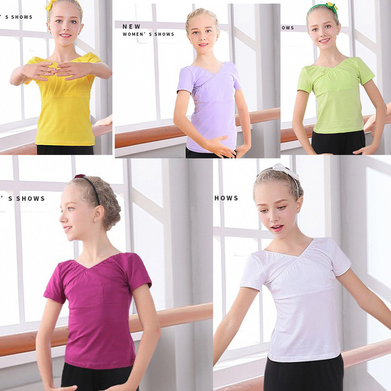 Banqiaodi Kidsren's Latin Dance Tops New Girls Dance Tops Practice Clothing Kidsren's Short-Sleeved Practice Performance