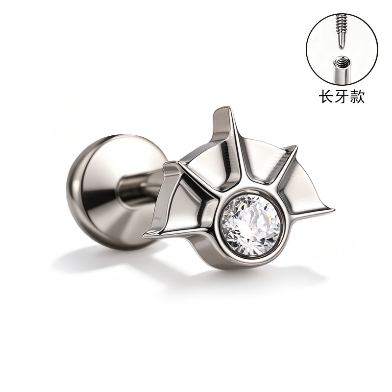 F136 Titanium Alloy Ear Studs, Carved Bone Studs, Long Tooth Style with Zirconia, Lip Studs, G23 Titanium Body Piercing Jewelry detail image 27