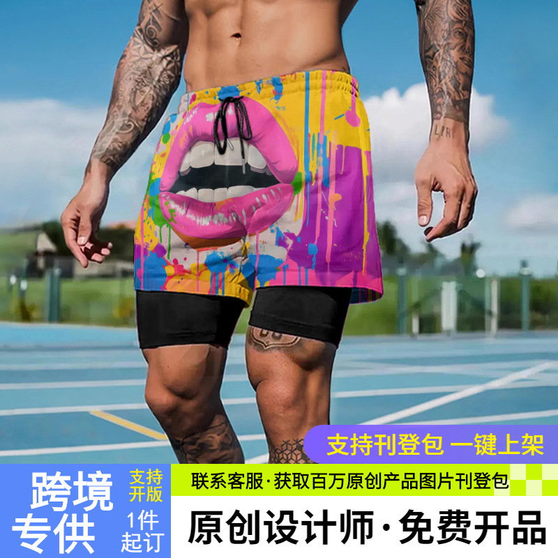 Fake Two-Piece American-Style Basketball Shorts for Men, Summer Training Cycling Shorts, Running Quick-Dry Double-Layer Fitness Sports Shorts with Lining